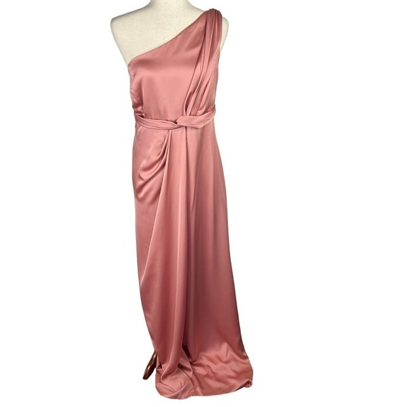 DESSY‎ COLLECTION ONE-SHOULDER TRUMPET GOWN IN DESERT ROSE NWOT WOMEN'S 16R - Picture 3 of 16